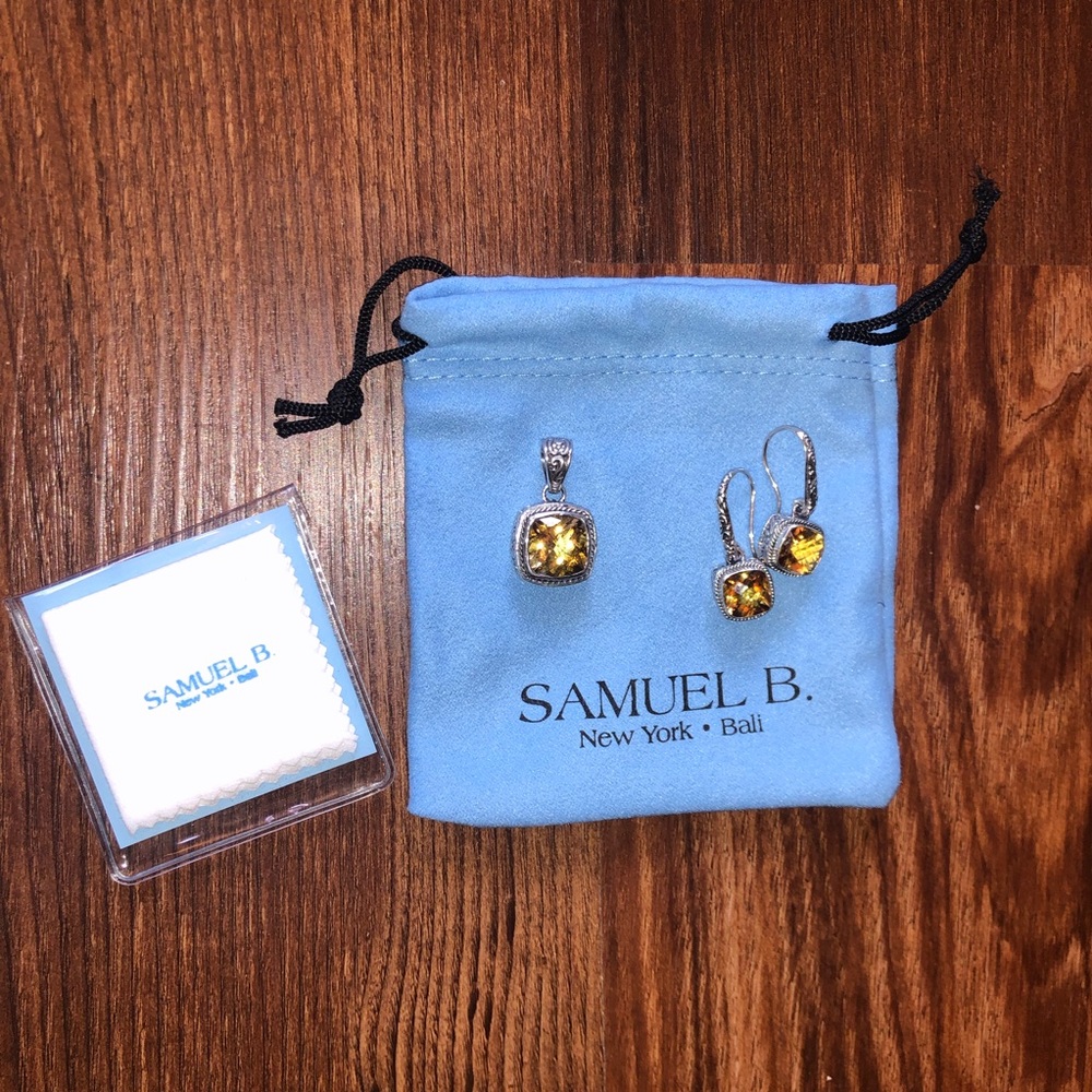 NWOT Samuel B. Citrine & Sterling Silver Pendant and Drop Earrings
